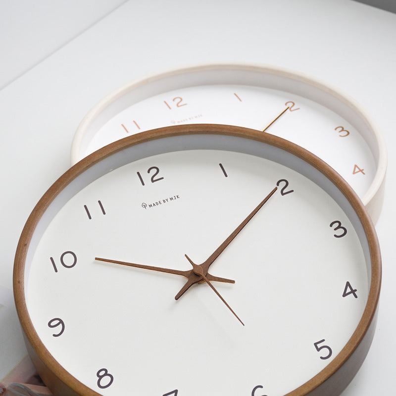 Simple Solid Wood Round Wall Clock Cream