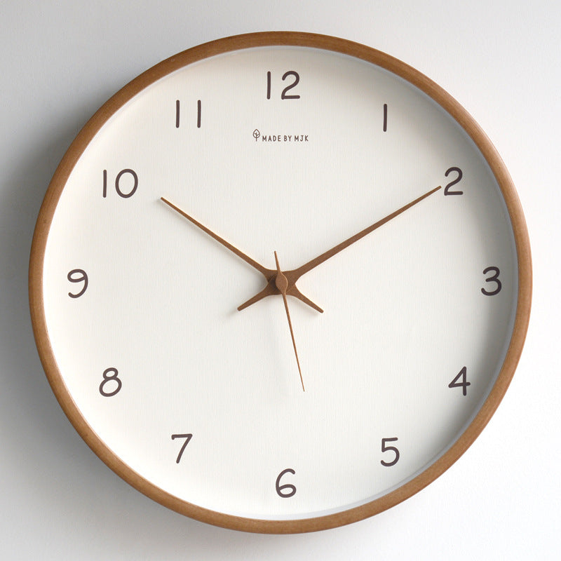 Simple Solid Wood Round Wall Clock Cream
