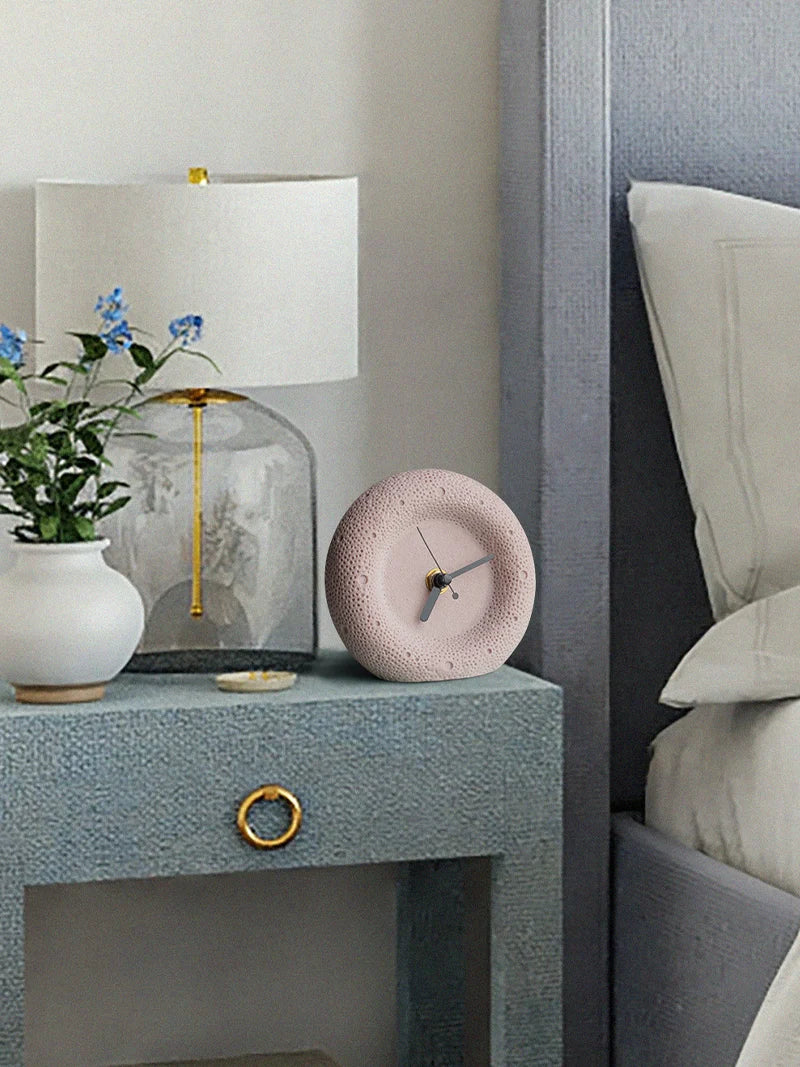 Nordic Sandstone Desk Clock Round Minimalist