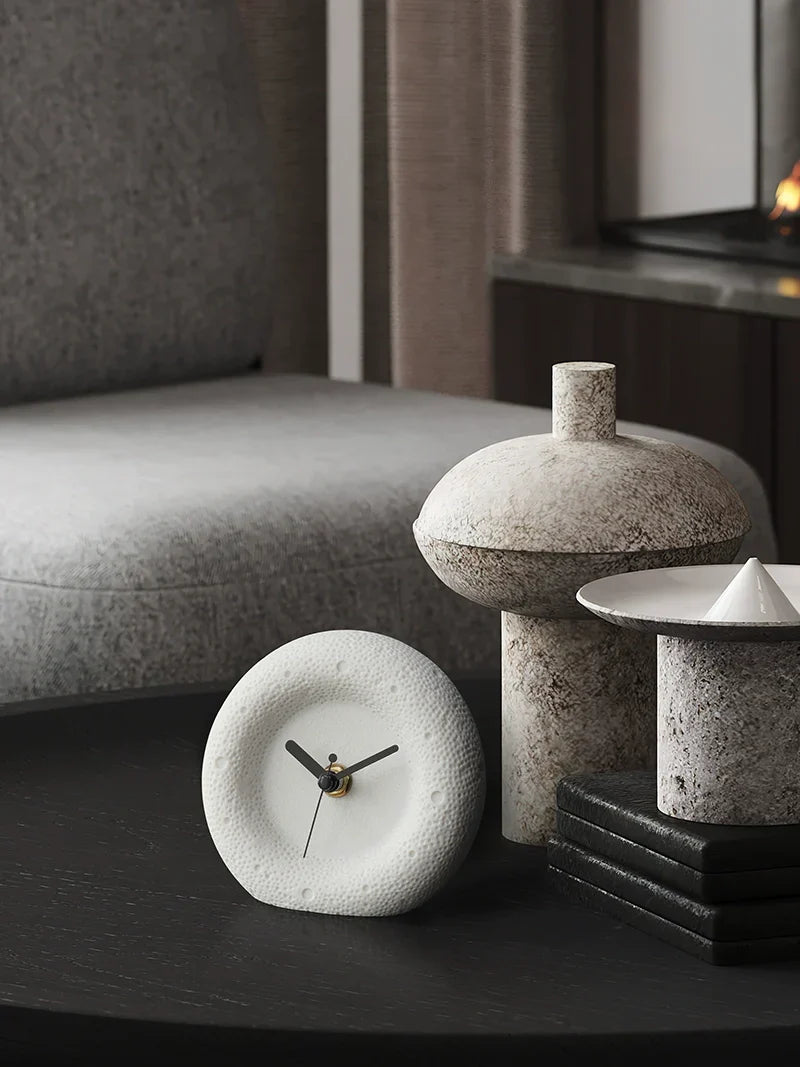 Nordic Sandstone Desk Clock Round Minimalist