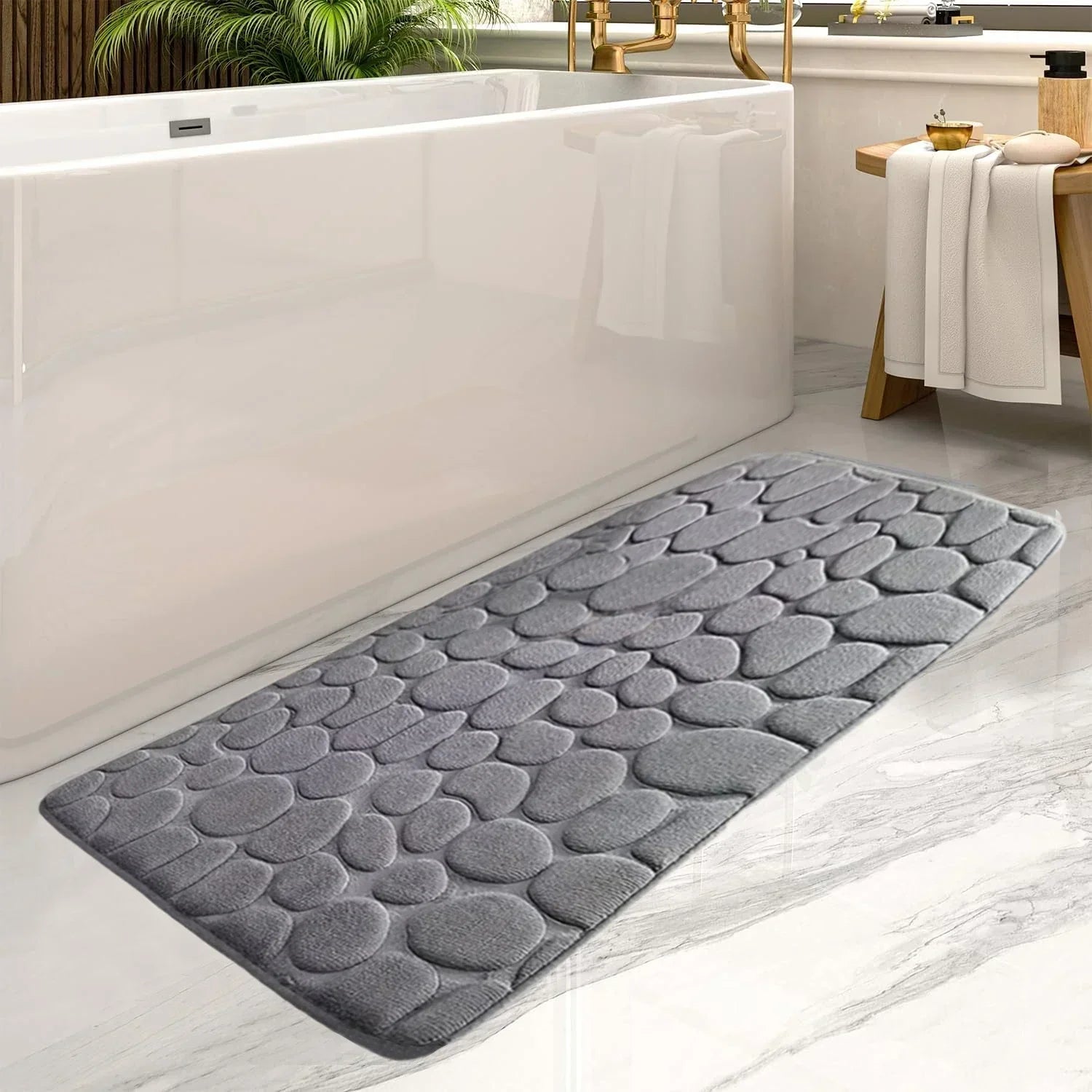 Absorbent Pebble Bath Mat with Non-Slip Back