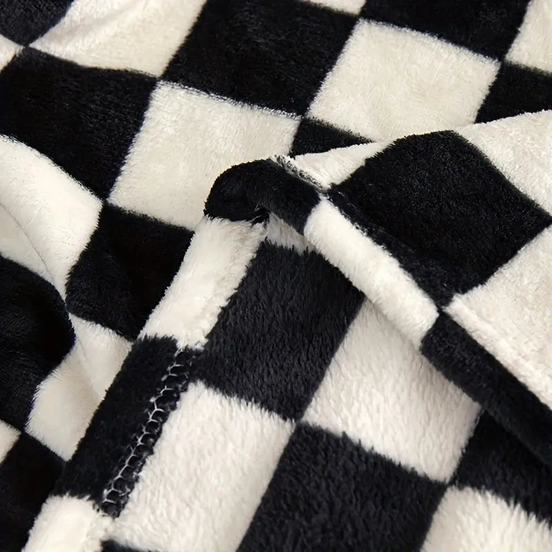 Black and White Checkered Plush Throw Blanket