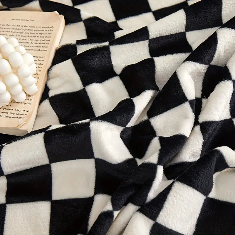 Black and White Checkered Plush Throw Blanket