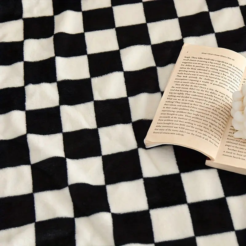 Black and White Checkered Plush Throw Blanket
