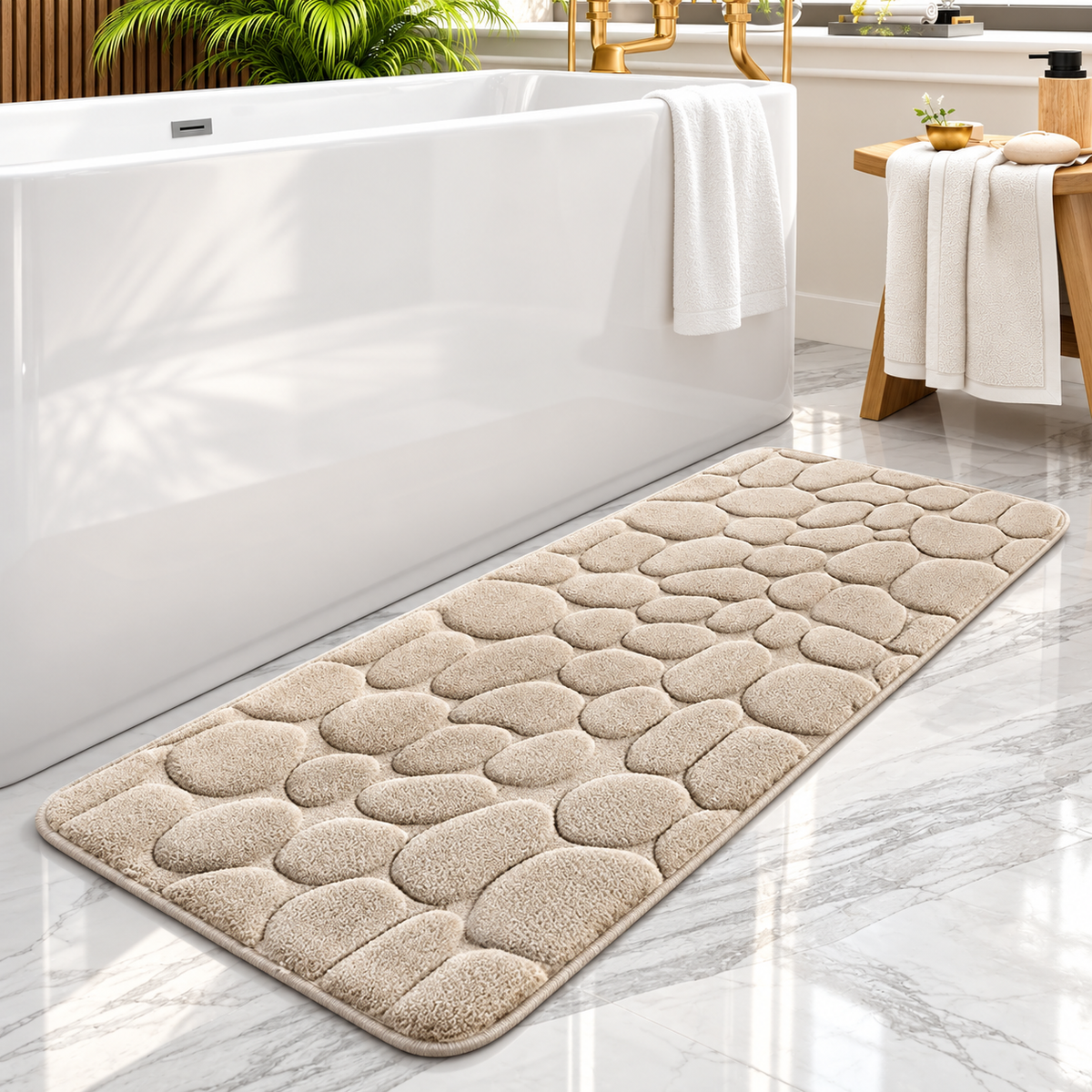 Absorbent Pebble Bath Mat with Non-Slip Back