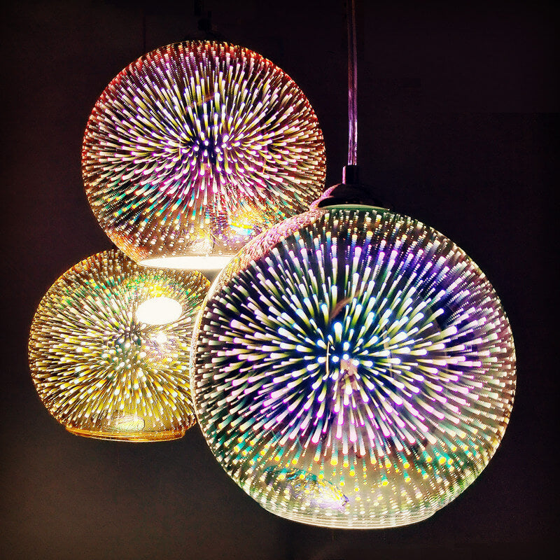 Colorful 3D Glass Pendant with Firework Glow