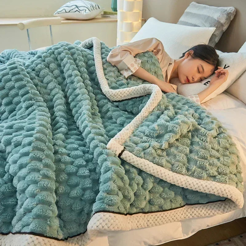 Cozy Coral Fleece Blanket with Bubble Texture