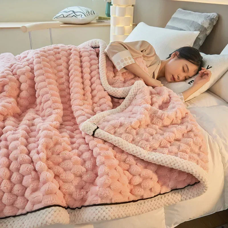 Cozy Coral Fleece Blanket with Bubble Texture