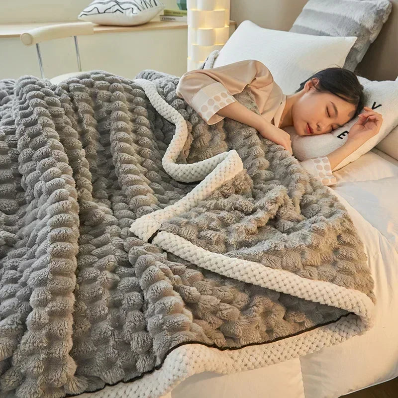 Cozy Coral Fleece Blanket with Bubble Texture