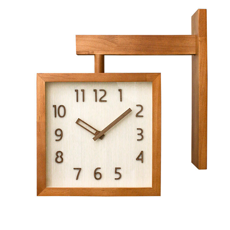 Dual Sided Wood Wall Clock with Corner Mount