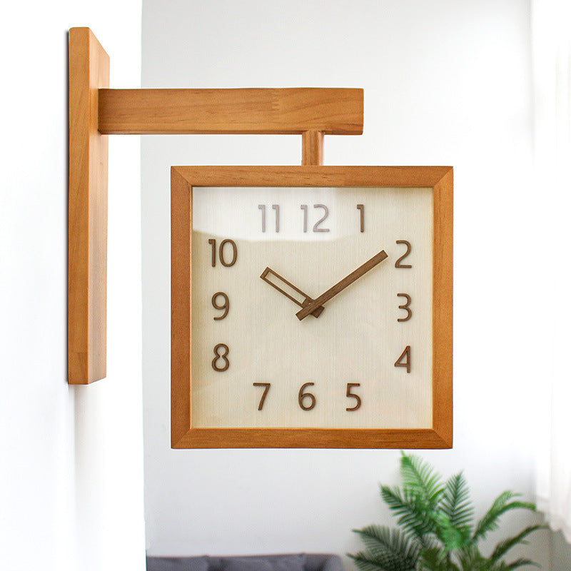 Dual Sided Wood Wall Clock with Corner Mount