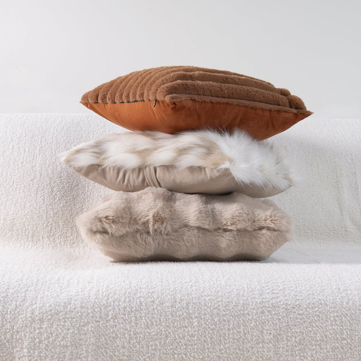 Faux Fur Pillow Cover Set with Cozy Textures