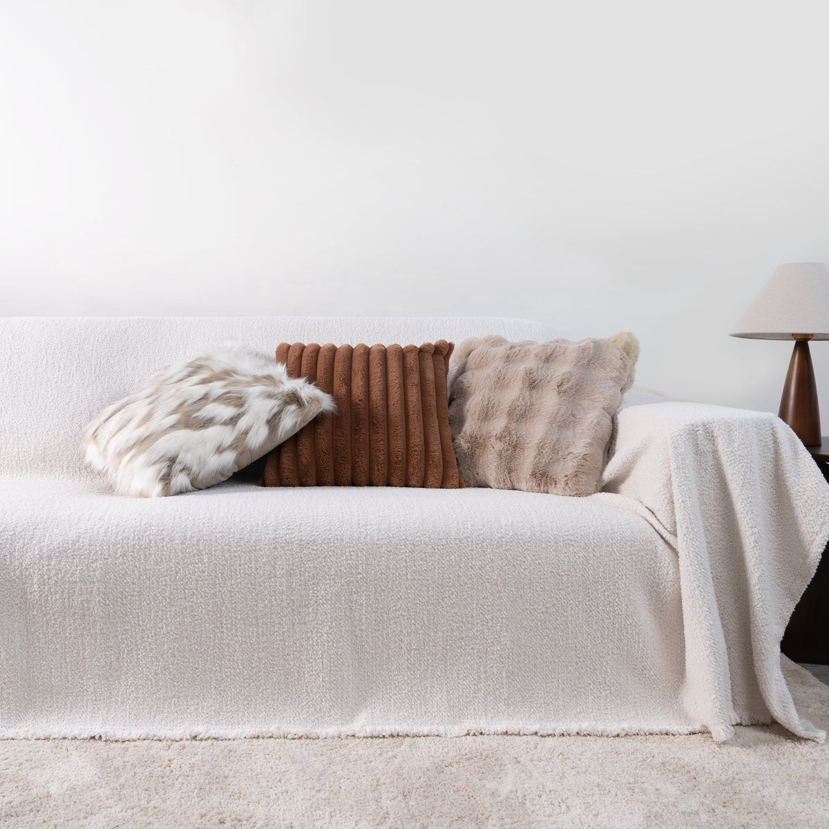 Faux Fur Pillow Cover Set with Cozy Textures