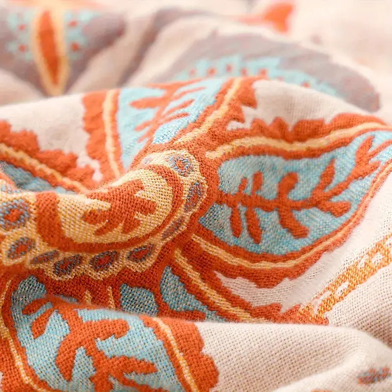 Floral Boho Blanket with Reversible Fringe