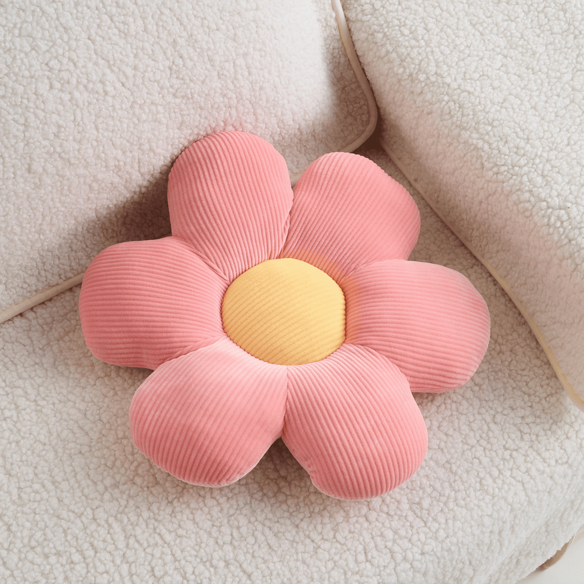 Flower-Shaped Plush Pillow with Ribbed Petals