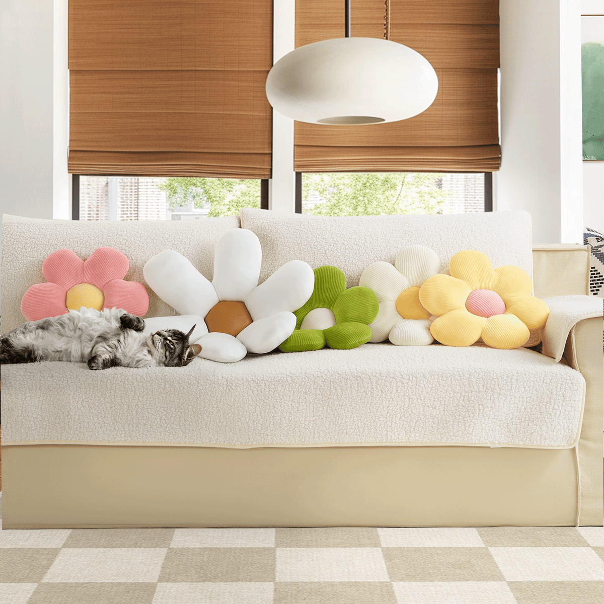 Flower-Shaped Plush Pillow with Ribbed Petals