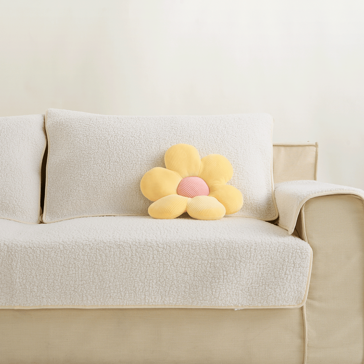 Flower-Shaped Plush Pillow with Ribbed Petals