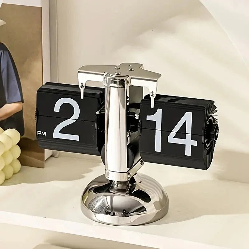 Retro Flip Desk Clock Stainless Steel