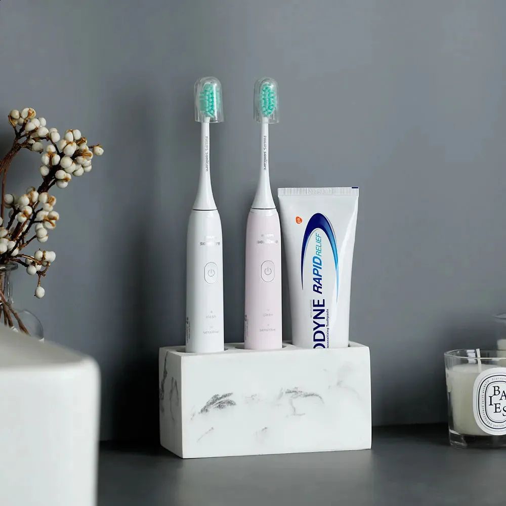 Marbled Resin Toothbrush Holder with Slots