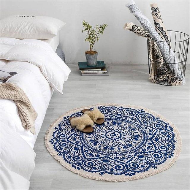 Moroccan Round Rug with Mandala and Tassels