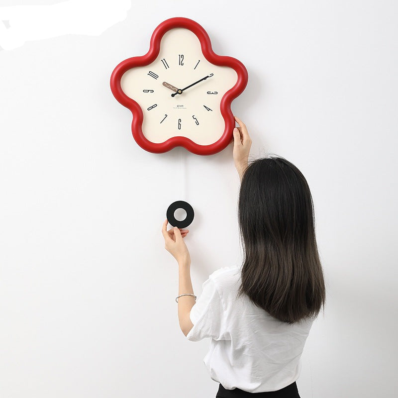 Cute Flower Pendulum Wall Clock Silent