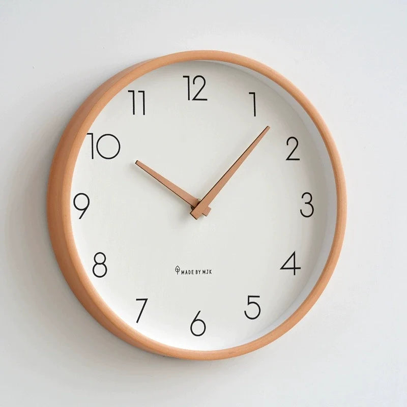 Nordic Solid Wood Wall Clock Round Design
