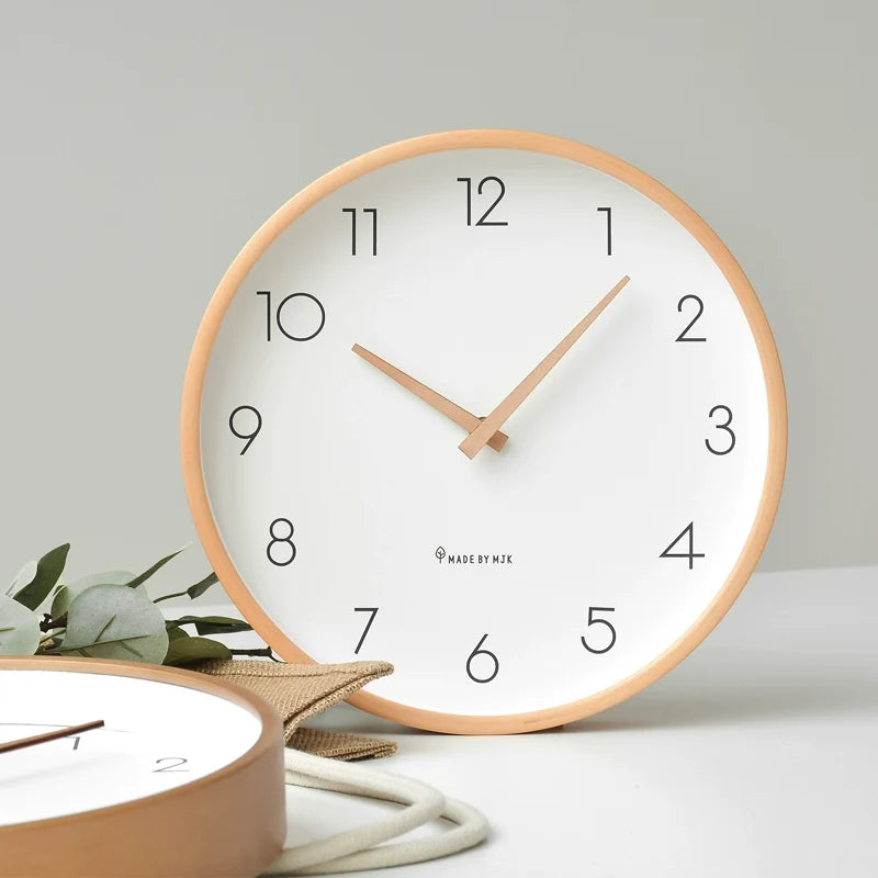 Nordic Solid Wood Wall Clock Round Design