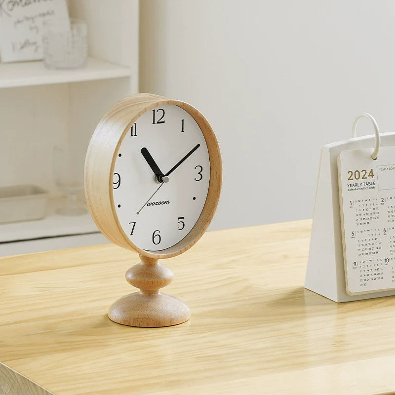 Nordic Retro Wood Pedestal Clock Vintage