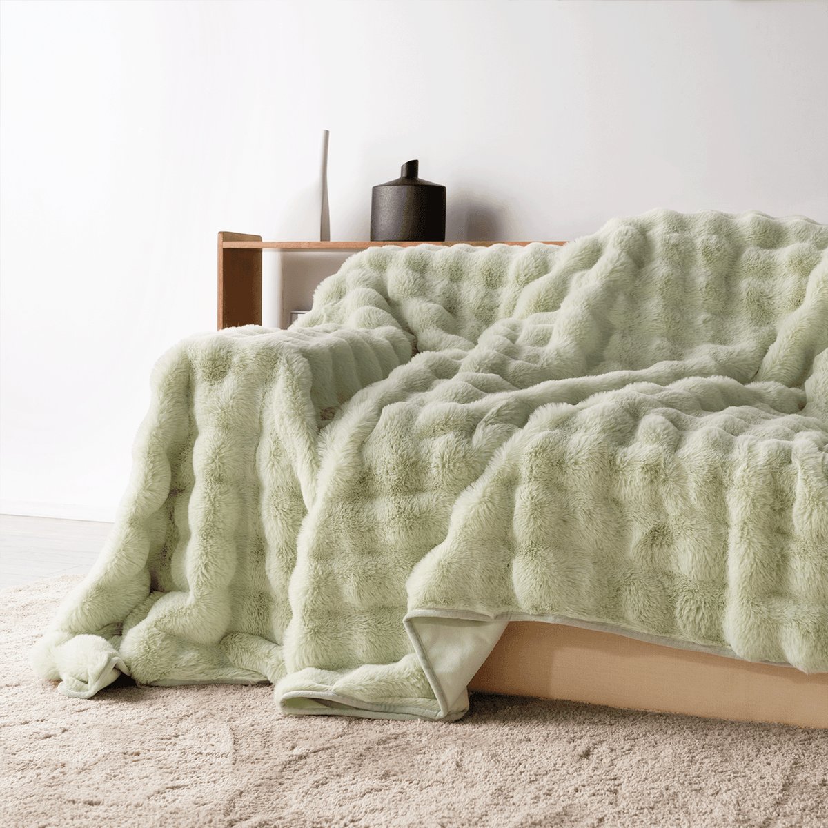 Plush Faux Fur Sofa Cover with Ribbed Texture
