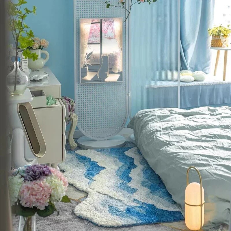 Plush Ocean Wave Rug with Non-Slip Backing