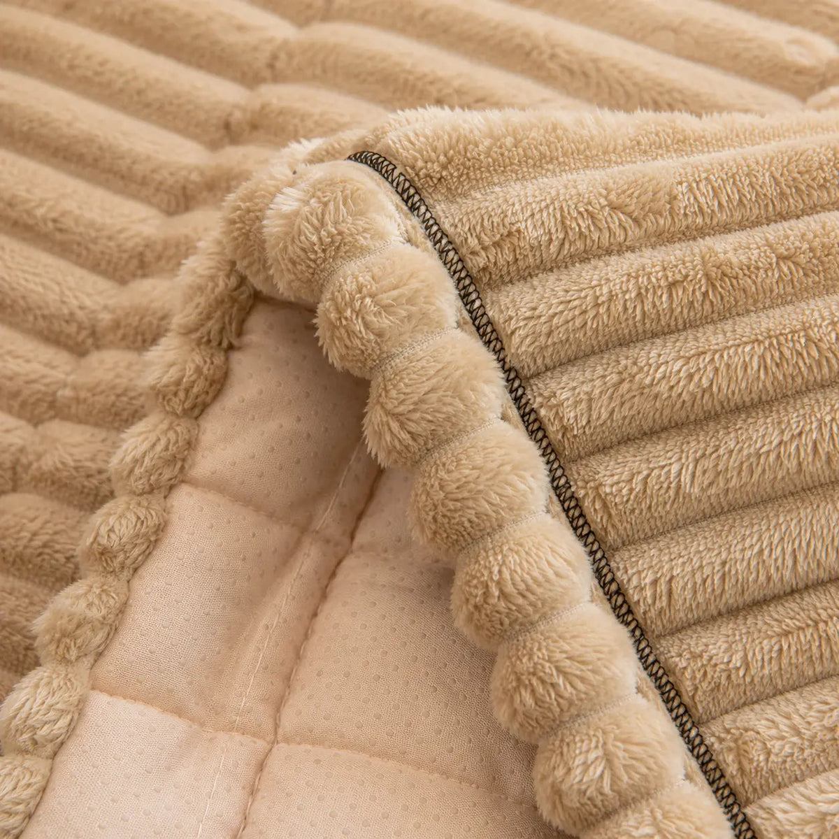 Plush Sofa Cover with Ribbed Texture