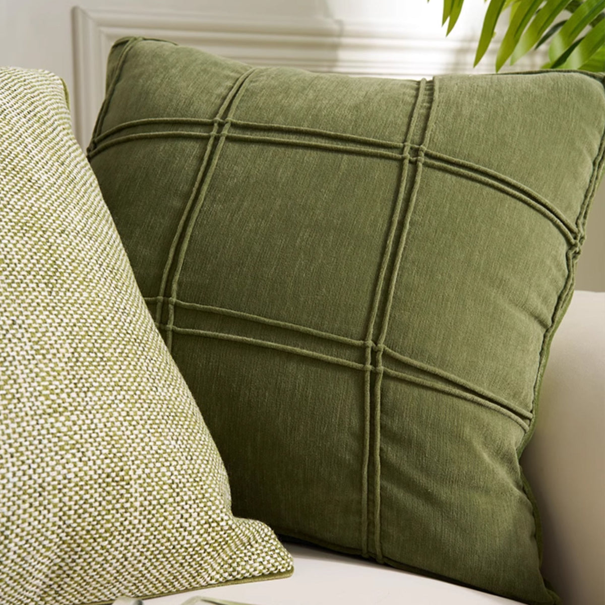 Plush Textured Pillow Cover with Grid Design