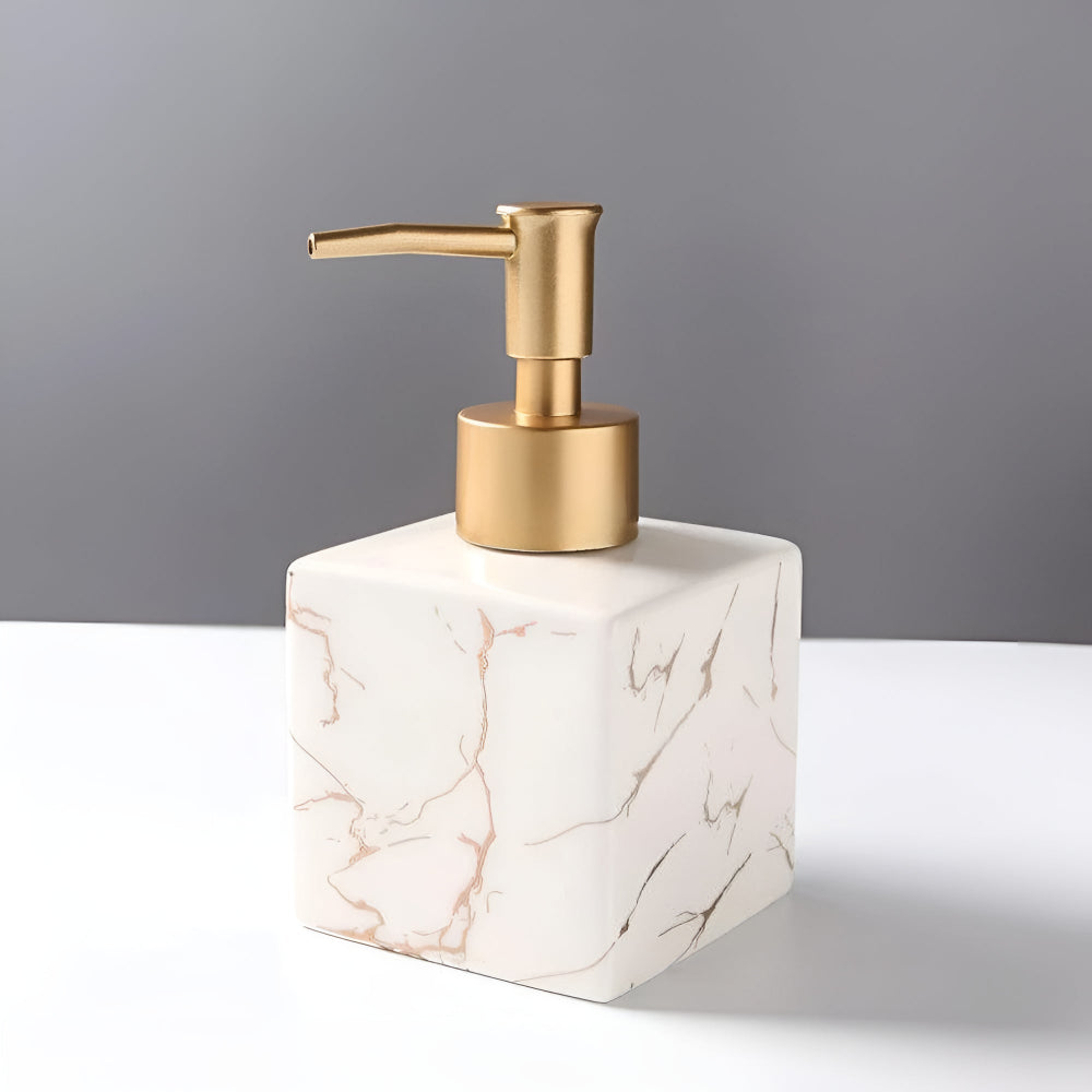 Small Marbled Ceramic Soap Dispenser with Gold Pump