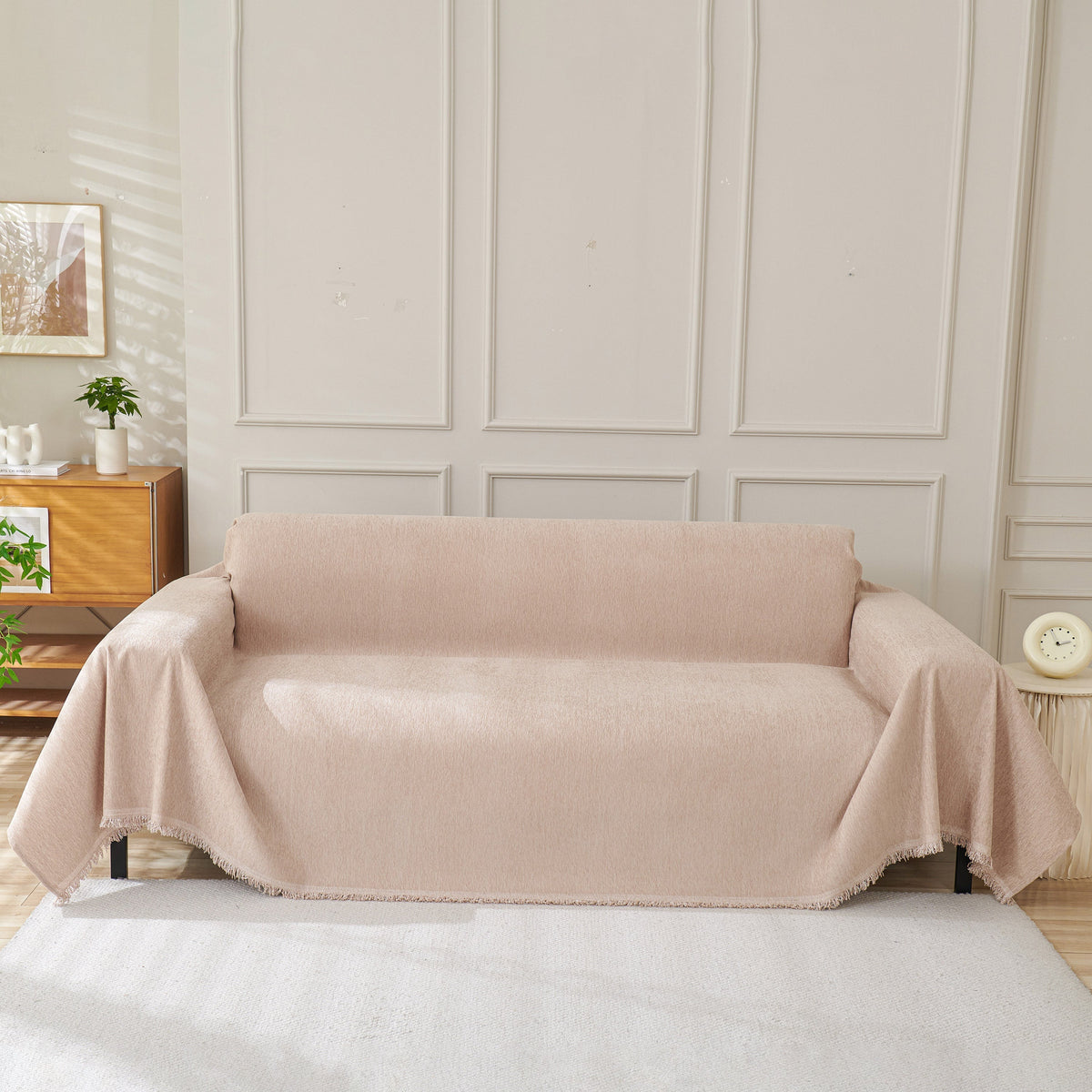 Solid Chenille Sofa Throw with Fringed Edge