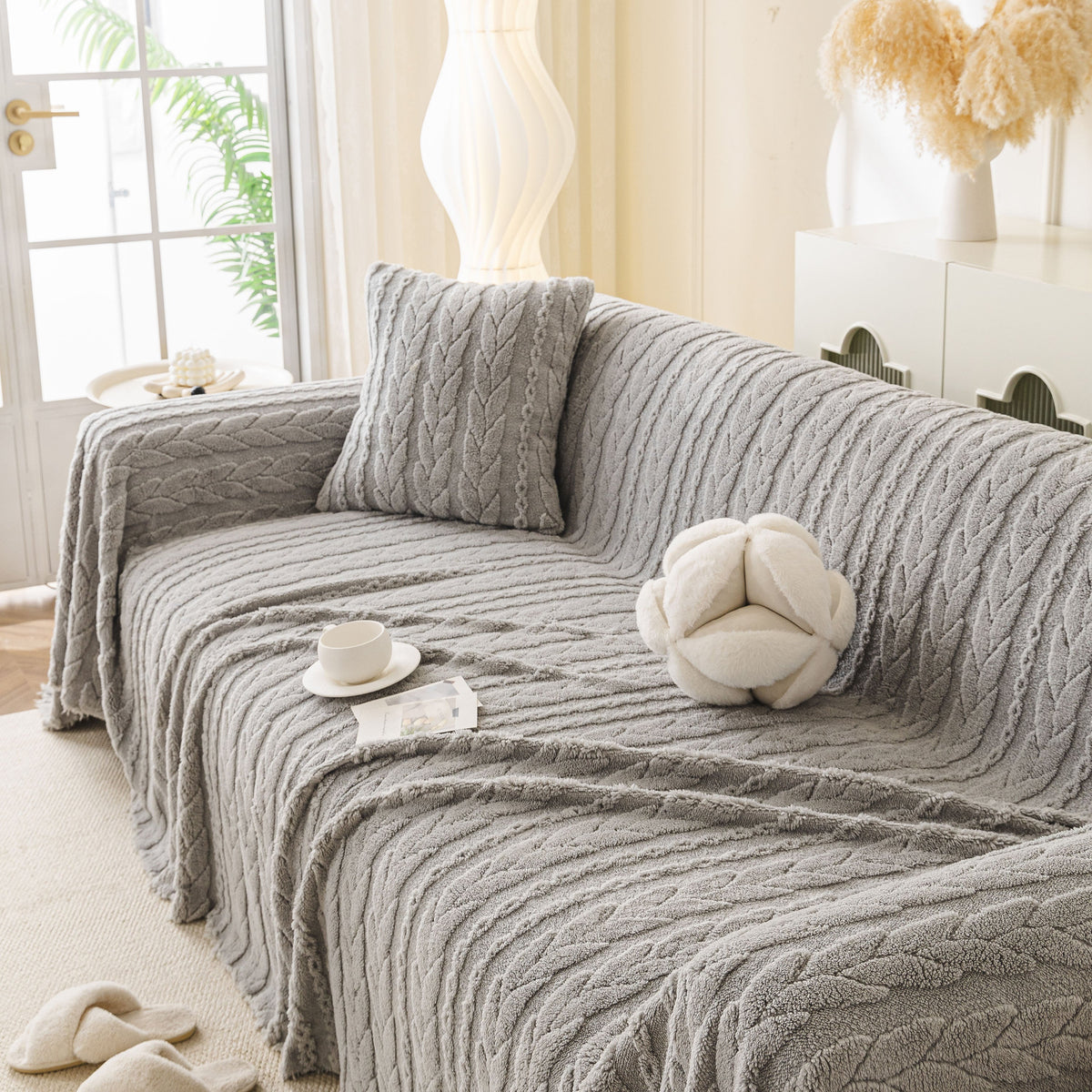 Thick Cozy 3D Cable Sofa Throw Cover, Plush Jacquard Warm Fleece Throw Blanket