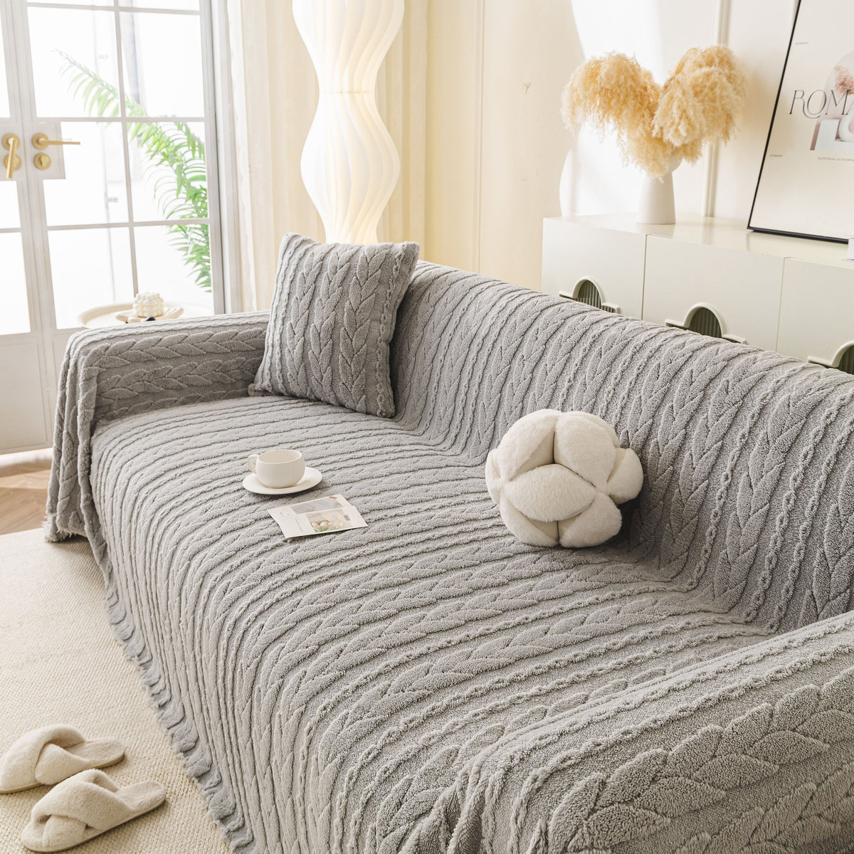 Thick Cozy 3D Cable Sofa Throw Cover, Plush Jacquard Warm Fleece Throw Blanket