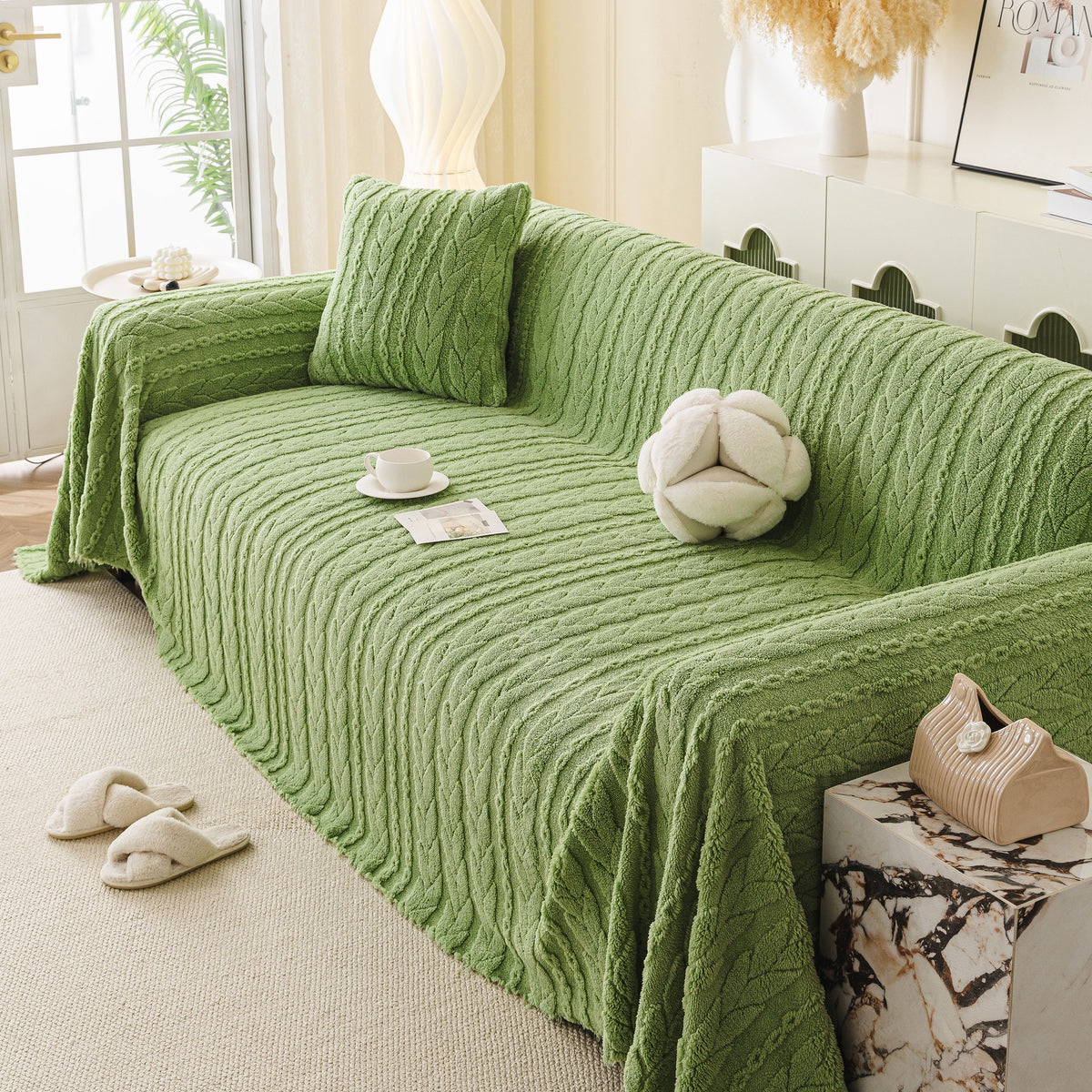 Thick Cozy 3D Cable Sofa Throw Cover, Plush Jacquard Warm Fleece Throw Blanket