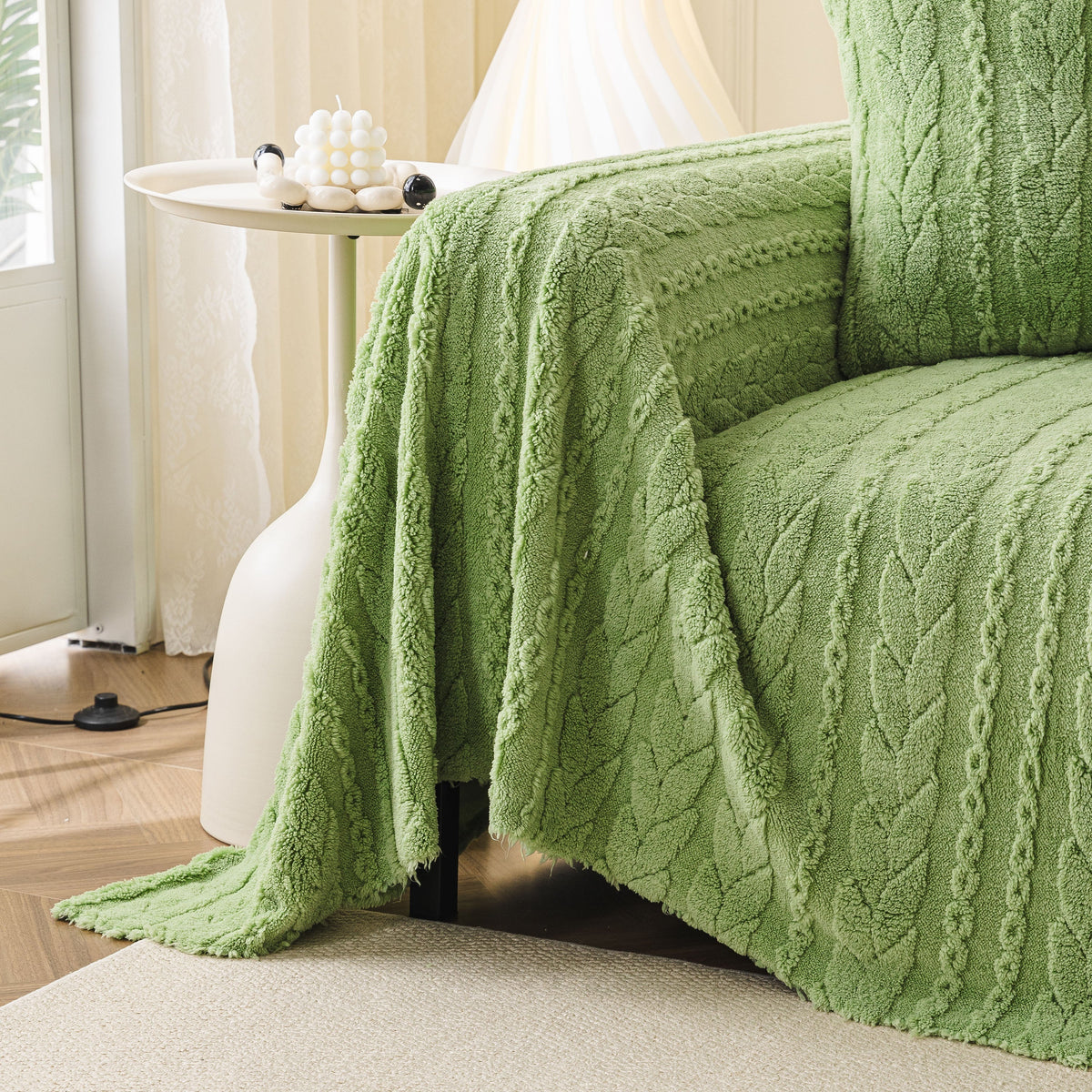 Thick Cozy 3D Cable Sofa Throw Cover, Plush Jacquard Warm Fleece Throw Blanket
