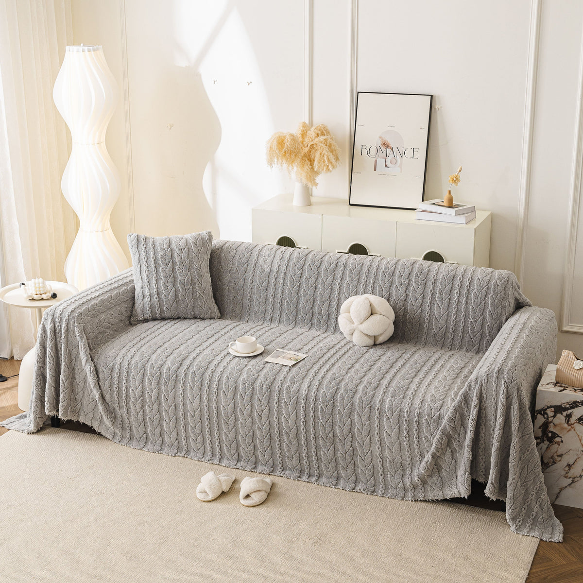 Thick Cozy 3D Cable Sofa Throw Cover, Plush Jacquard Warm Fleece Throw Blanket