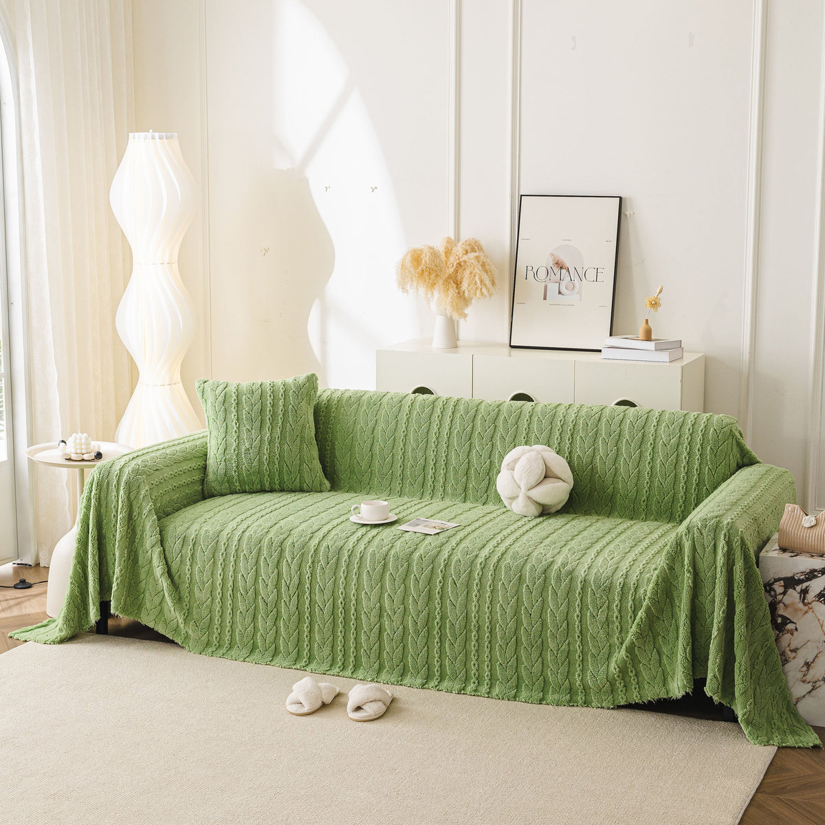 Thick Cozy 3D Cable Sofa Throw Cover, Plush Jacquard Warm Fleece Throw Blanket