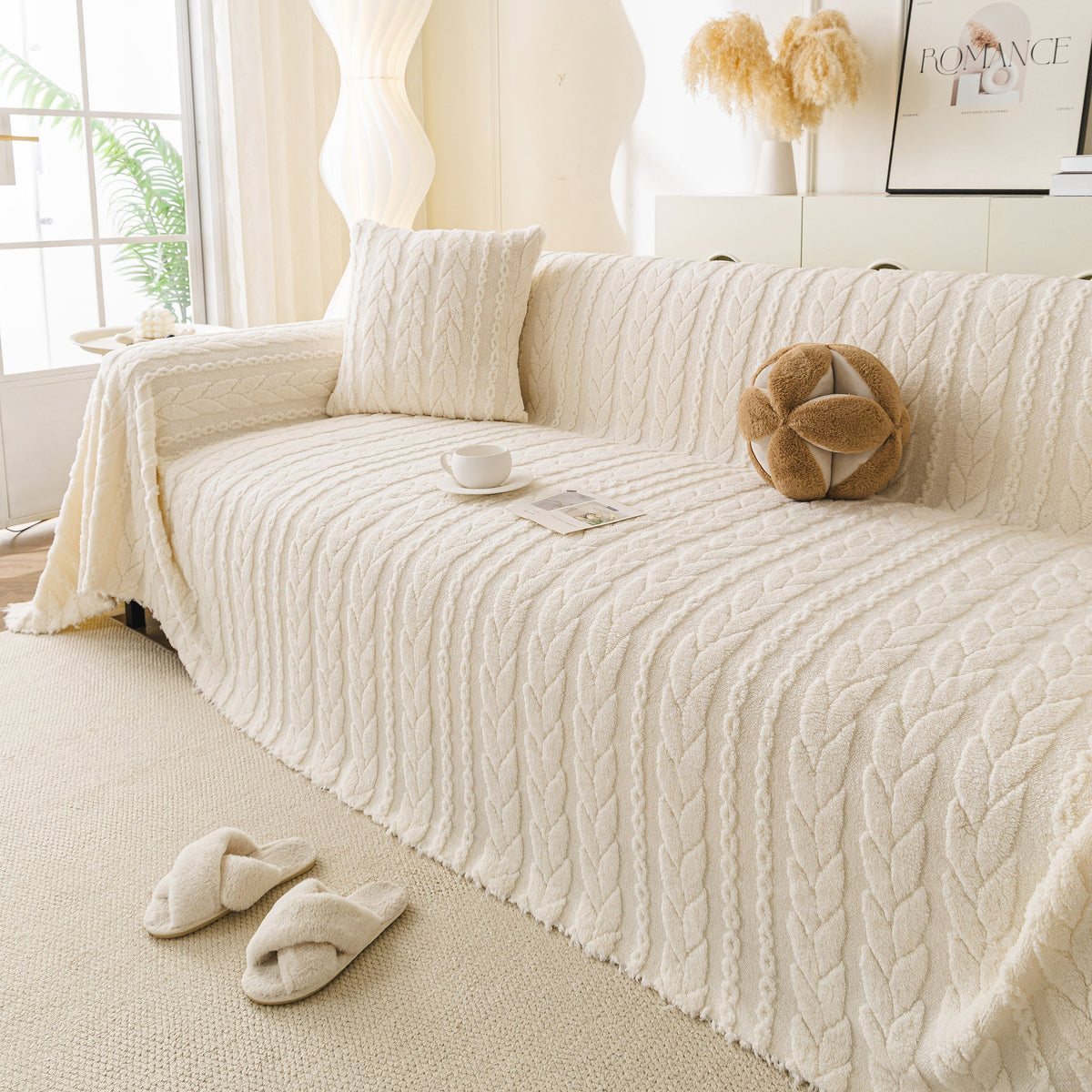 Thick Cozy 3D Cable Sofa Throw Cover, Plush Jacquard Warm Fleece Throw Blanket