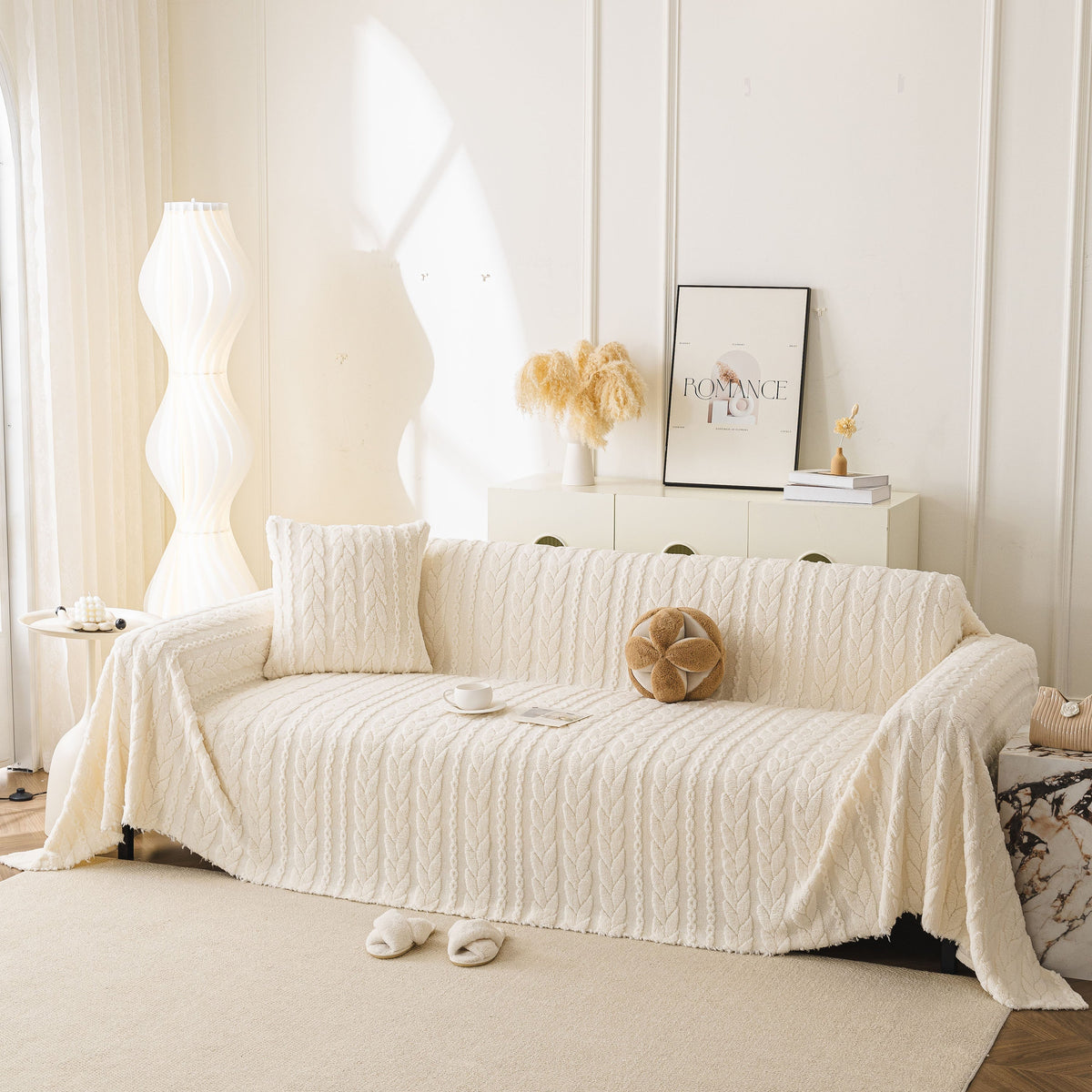 Thick Cozy 3D Cable Sofa Throw Cover, Plush Jacquard Warm Fleece Throw Blanket