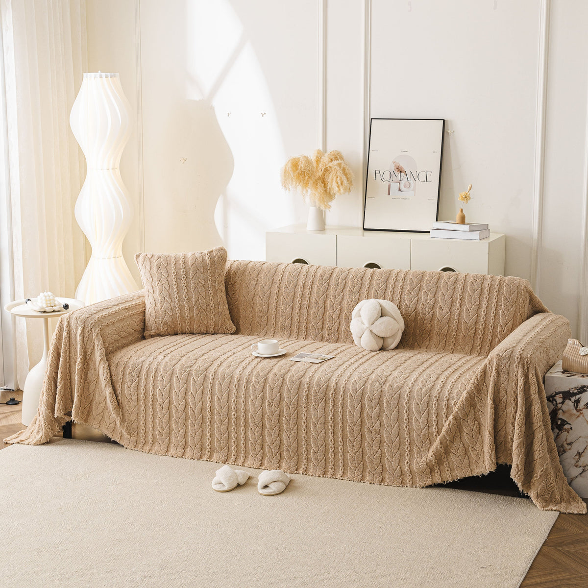 Thick Cozy 3D Cable Sofa Throw Cover, Plush Jacquard Warm Fleece Throw Blanket
