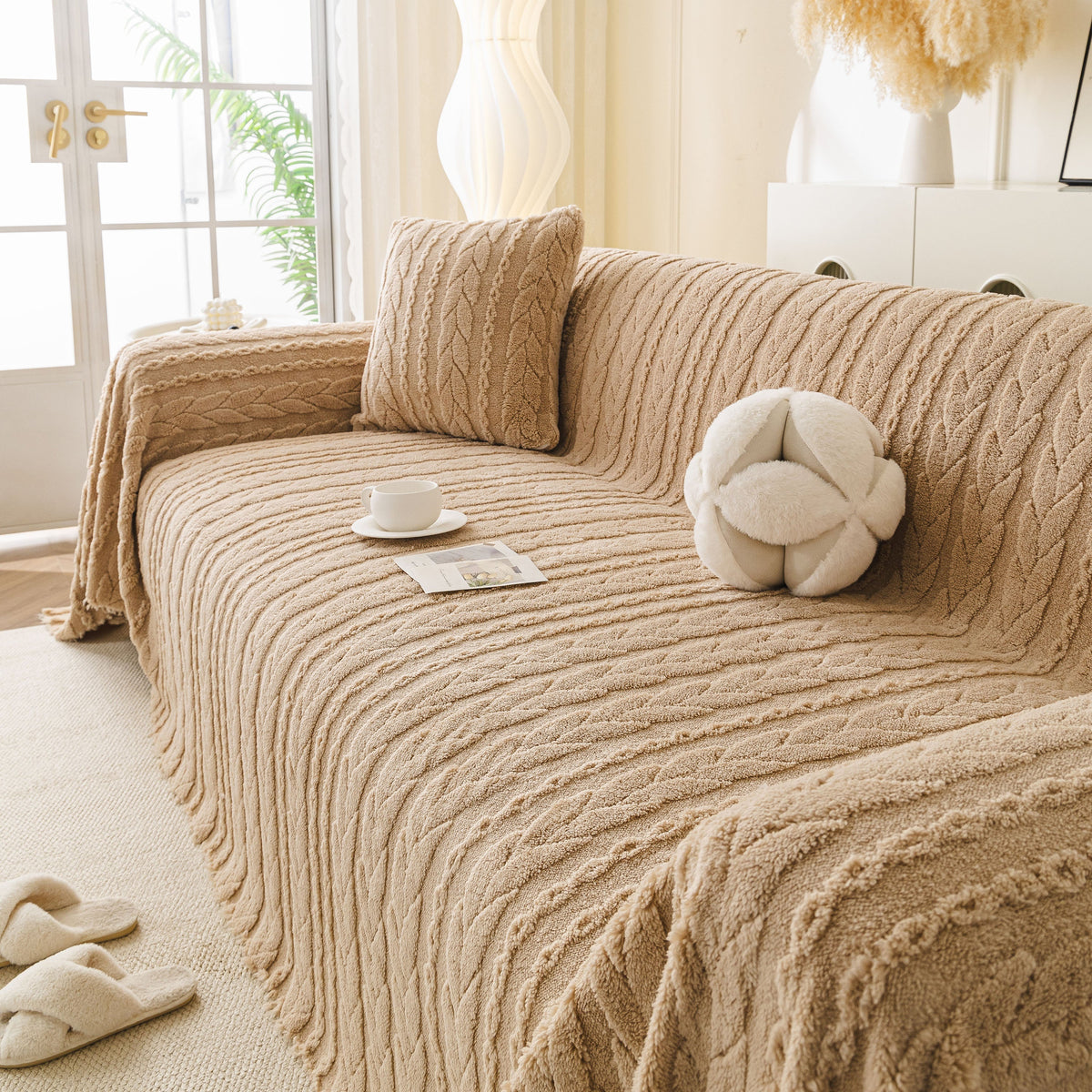 Thick Cozy 3D Cable Sofa Throw Cover, Plush Jacquard Warm Fleece Throw Blanket