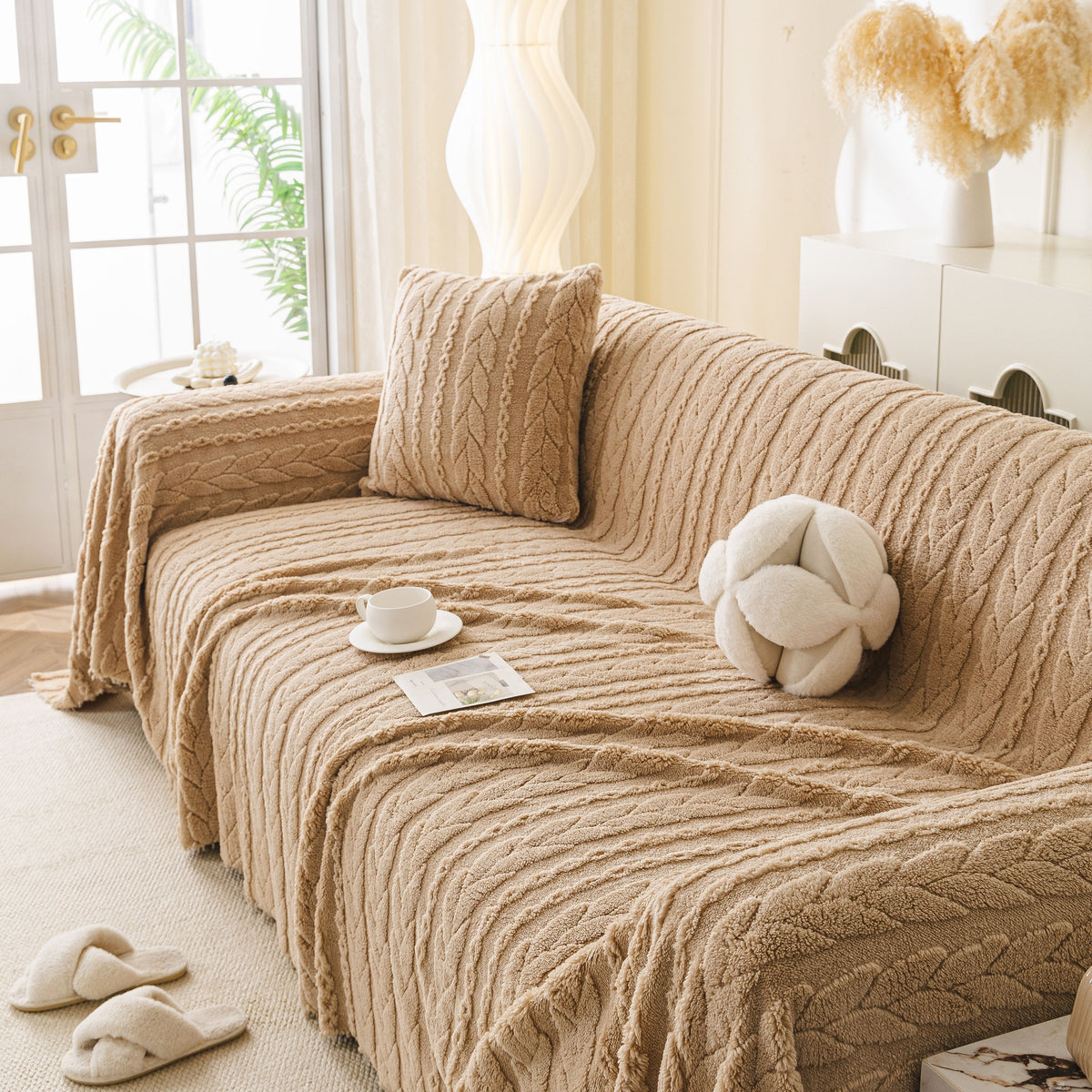 Thick Cozy 3D Cable Sofa Throw Cover, Plush Jacquard Warm Fleece Throw Blanket