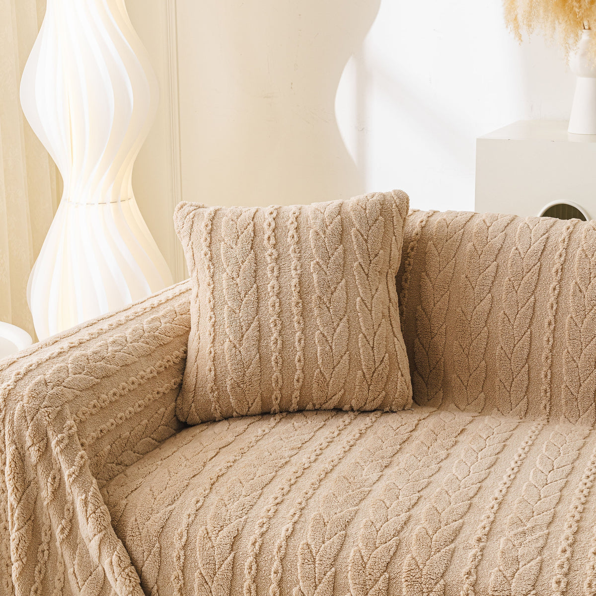 Thick Cozy 3D Cable Sofa Throw Cover, Plush Jacquard Warm Fleece Throw Blanket