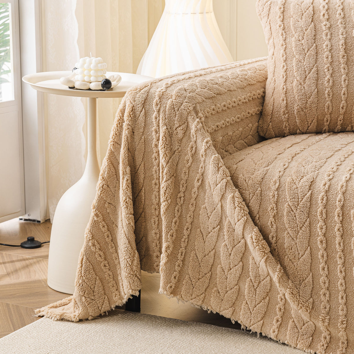 Thick Cozy 3D Cable Sofa Throw Cover, Plush Jacquard Warm Fleece Throw Blanket