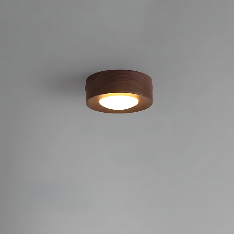 Walnut LED Ceiling Light with Round Spotlight