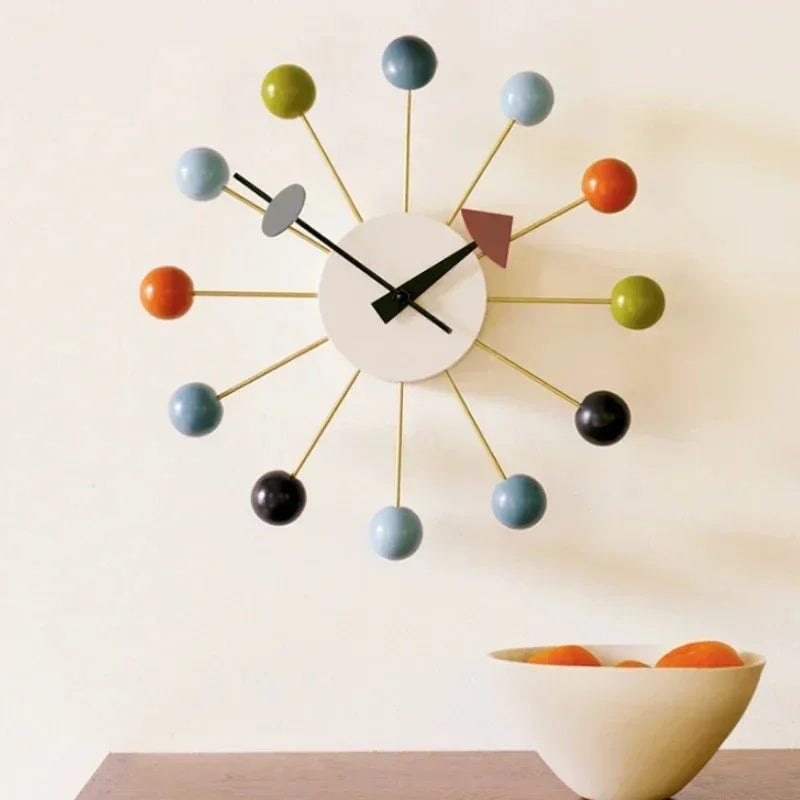 Mid-Century Ball Wall Clock Colorful Spokes