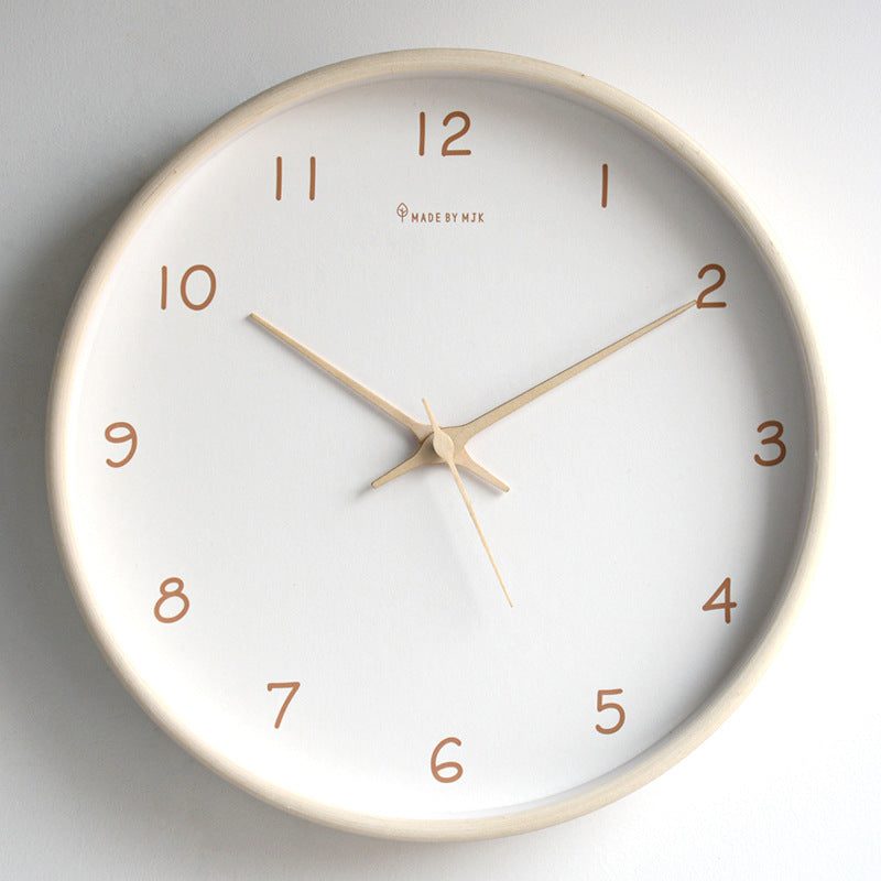Simple Solid Wood Round Wall Clock Cream